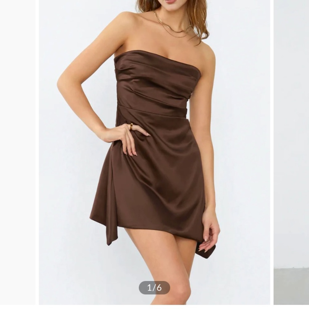 Commense Satin Ruched Short Tube Dress